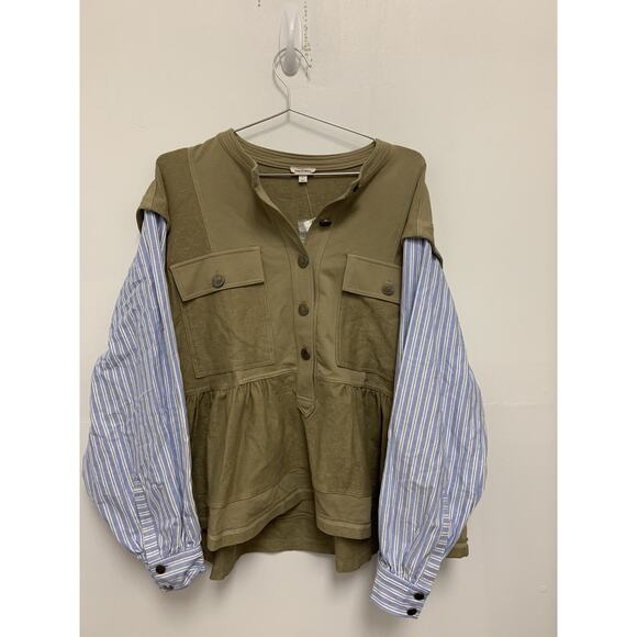 Pilcro Tops - New Pilcro Striped Shirt Sleeve Knit Babydoll Shacket Size Small